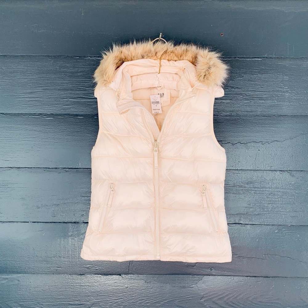 Gap Cream Puffer Vest with Detachable Hood